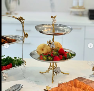 Plats à friction floraux en métal serveurs de nourriture réchauffeurs décoration de la maison plateaux de service bols gradins haute qualité - Product Image 2