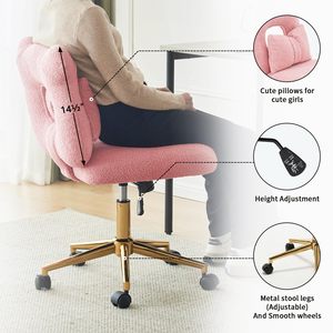 Pink Cute Desk Armchair Gold Base <strong>Chair</strong> 360 Swivel Furry Makeup <strong>Vanity</strong> <strong>Chair</strong> <strong>with</strong> Wheels &amp; <strong>Back</strong> - Product Image 5
