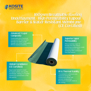Membrana Impermeable Transpirable Kosite de 1.5m x 50m, Revestimiento para Techos de PE PP, Resistente al Agua, Antienvejecimiento y a los Rayos UV - Product Image 6
