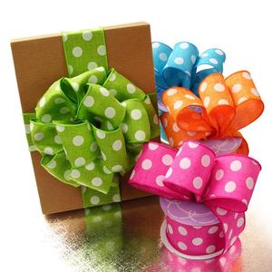 Polka Dot Linen Wired Grosgrain <b>Ribbon</b> Metallic Polyester for Gift Packaging Wedding Birthday Halloween Christmas Decoration - Product Image 1