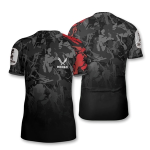Camisa de protección contra erupciones de secado rápido con mangas cortas Ajuste de compresión Surfwear Protección UPF OEM Logotipo personalizado Fabricante de camisas de baño - Product Image 4