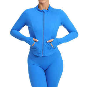 ชุดเซ็ต 2 ชิ้น เสื้อแจ็คเก็ตผ้าฟลีซลายเรียบสำหรับผู้หญิง มีเชือกผูกเอว ระบายอากาศได้ดี เหมาะสำหรับออกกำลังกายในฤดูหนาวและโยคะ ดีไซน์ให้ความอบอุ่น - Product Image 3