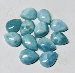 Larimar poire cabochon blanc bleu pierre précieuse en vrac gros fabrication de bijoux en argent dos plat 3x5mm à 20x30mm pectolite bleu ciel - Product Image 4