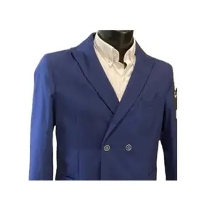 Men's summer jacket 100% cotton double-breasted blue color from size 46 to 60 Made in Italy