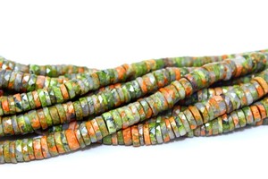 Cuentas de piedras preciosas con forma de neumático Heishi facetado de Unakita Natural para la fabricación de joyas hebras de cuentas de Unakita sueltas de 5-6mm a precio al por mayor - Product Image 4