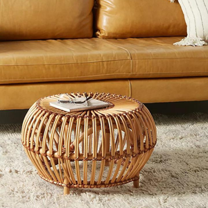 Table basse ronde moderne faite à la main Table d'appoint en rotin naturel Mobilier Boho écologique pour le salon - Product Image 5