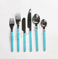 Ensemble de couverts en acier inoxydable bleu foncé, design bistrot, finition miroir argentée, 6 pièces, pour la restauration