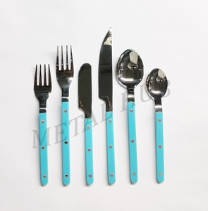 Ensemble de couverts en acier inoxydable bleu foncé, design bistrot, finition miroir argentée, 6 pièces, pour la restauration - Product Image 5