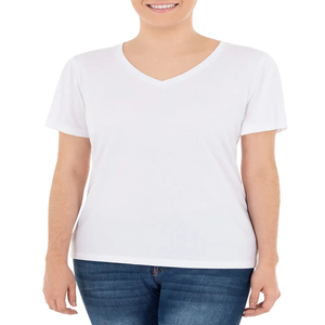 เสื้อฤดูร้อนสำหรับผู้หญิงเสื้อคอวีแขนสั้นระบายอากาศสีพื้น - Product Image 5