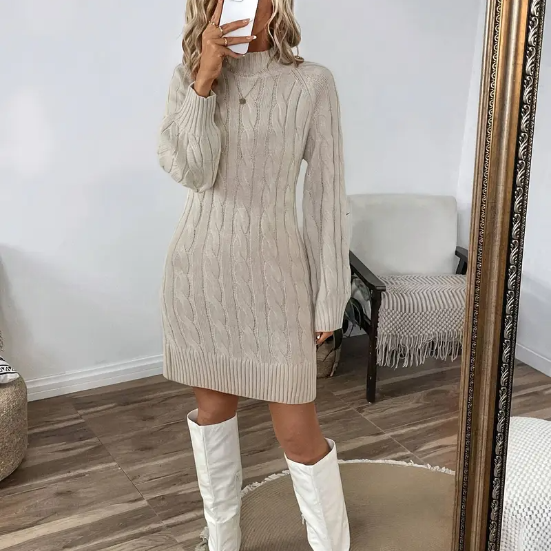 blue dress for baby girl New Elegant Beige Knitted Midi Dress for Women Long Sleeved Winter Thi –  Mega Mart Center