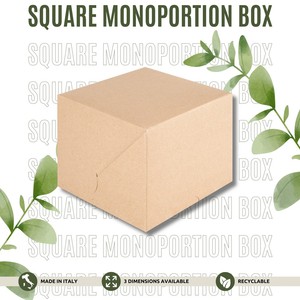 Caja de Papel Kraft Cuadrada Desechable Ecológica Hecha en Italia, Diseño Ranurado, Cierre Encajable Reciclable, Embalaje para Postres - Product Image 2