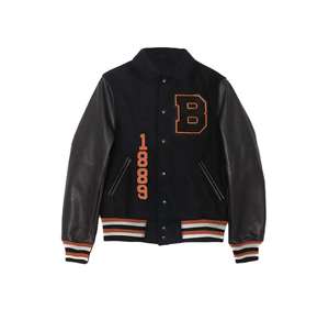 <b>Lightweight</b> College Jacket Leather Sleeves Wool Blend Body Ribbed Cuffs Snap Front Casual Streetwear OEM ODM Factory Production - Product Image 2