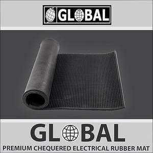 GLOBAL PREMIUM Tapis en caoutchouc électrique à carreaux, épaisseur 12mm (noir, 1 Mtr X 2 Mtr) - 1 Pc/Tapis en caoutchouc isolant - Product Image 3