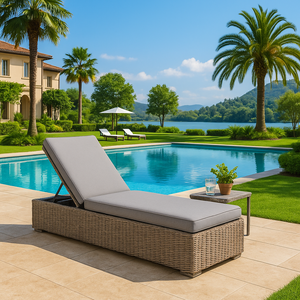 Cama solar de mimbre moderna para todo tipo de clima, sillón reclinable plegable con protección UV y base de aluminio ligera para hoteles y villas - Product Image 3