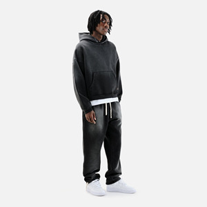 Sweat-shirt à capuche pour homme en molleton de coton uni avec broderie graphique décontracté à cordon de serrage - Product Image 5