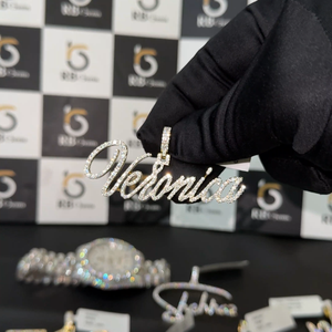 Pendentifs et breloques personnalisés en forme de lettre, sertis de diamants, test VVS, moissanite, plaqué or fin, hip hop, certifiés IGI, unisexe - Product Image 2