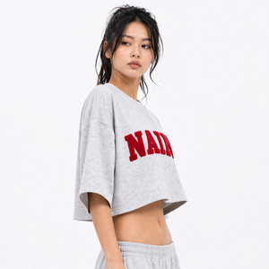 New Arrival <b>Y2K</b> Drop Shoulder Custom Women Crop <b>Top</b> Towel Embroidery Loose Short Sleeve Round Neck T-shirt Casual women's Shirt - Product Image 3