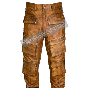 กางเกงขายส่งสำหรับผู้ชาย ดีไซน์เนอร์ สีน้ำตาล หนังแท้เนื้อนุ่ม กระเป๋าซิปแบบสั่งทำ ทรงตรง สไตล์ไบค์เกอร์ สำหรับฤดูหนาว ติดกระดุม - Product Image 2