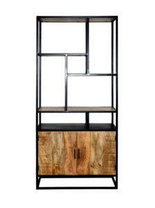 Industrial 2 door 2 drawers bookshelf cabinet in <b>mango</b> <b>wood</b> and iron - Product Image 2