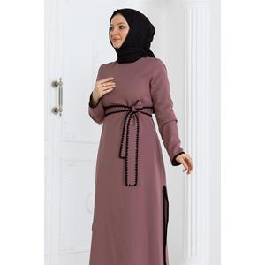 Ensemble 2 pièces rose poudré MSW19365-3, style décontracté quotidien, haut en coton tissé avec ceinture et short, taille XS à XL, saison automne - Product Image 2
