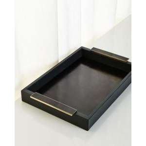 Elegante bandeja de servicio de resina con rico efecto de viruta de madera, duradera y ligera para servir refinados aperitivos de café y té - Product Image 4