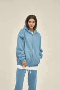 Unisex Oversized <b>Zip</b> <b>Hoodie</b> 100% Cotton Heavyweight Lined Solid Vintage Winter Streetwear Drop Shoulder Washed Fleece Sweatshirt - Product Image 2