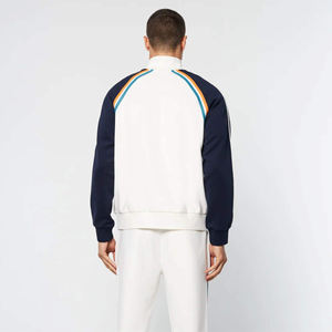 Custom <b>White</b> Zip-Up Track <b>Suit</b> Set Colorful Stripe Trim Eco-Friendly Winter Sportswear Featuring Contrast Sleeves Matching Pants - Product Image 6