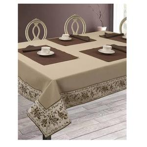 Mantel personalizado para comedor, tela de algodón orgánico 100% con bordado de flores marrones, OEM o ODM, rectangular, Natural, con certificado GOTS - Product Image 3