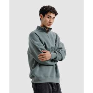 Sweat-shirt basique oversize à col zippé en molleton French Terry, coupe-vent et zippé, logo personnalisable, motif uni - Product Image 2