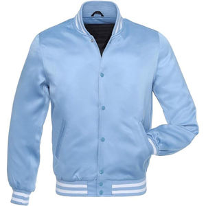 Veste universitaire unie violette en gros, veste bomber en satin pour hommes, col et poignets en tricot côtelé - Product Image 3