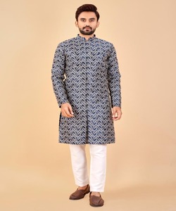 Nuevo pijama árabe Kurta para hombres en elegante algodón Khadi de invierno con cuello botón y cadena - Product Image 5