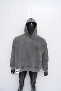 Venta al por mayor de calidad premium 100% algodón polar lavado ácido gris Sudadera con capucha transpirable diseño personalizado streetwear - Product Image 4