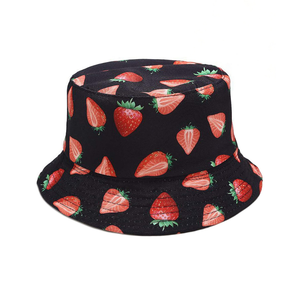 Chapeaux seau imprimés noirs unisexes pour l'été Logo personnalisé en coton pour scènes décontractées et de fête - Product Image 1