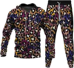 3D <b>Leopard</b> <b>Print</b> Men's 2-Piece Outfits Oversized <b>Hoodie</b> Pants Autumn/Winter Sweatshirt Sets Plus Size Breathable Tracksuit Suits - Product Image 1