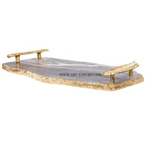 Bandeja de servicio de mármol sólido de forma personalizada de diseñador admirable Bandeja decorativa única más vendida Bandeja de servidor de alimentos de mármol Premium - Product Image 1