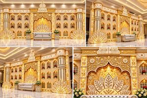 Telón de fondo de espejo para escenario de boda inspirado en la gran era mogol, escenario temático de espejo para bodas indias contemporáneas para recepción en interiores, EE. UU. - Product Image 6