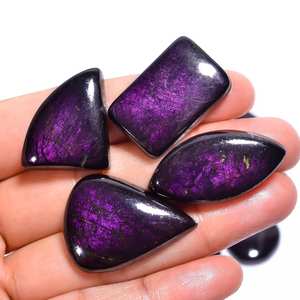 Lot en gros de pierres précieuses naturelles Purpurite, cabochons taillés brillant, feu violet, dos plat, formes variées, cirées/huileées, pierres précieuses en vrac - Product Image 3