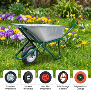 Best Sell Galvanized Heavy Duty Durable <b>Wheelbarrow</b> Green Frame Steel Tray 0.7mm 100L 200kg Pneumatic Tire for Garden - Product Image 2