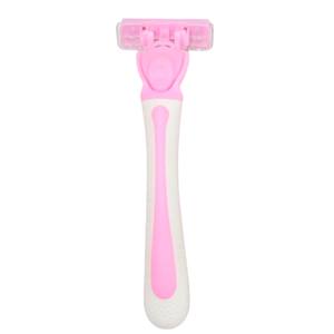 Maquinilla de afeitar de triple hoja de acero inoxidable rosa para mujer con mango de goma plástica Producto superior - Product Image 3