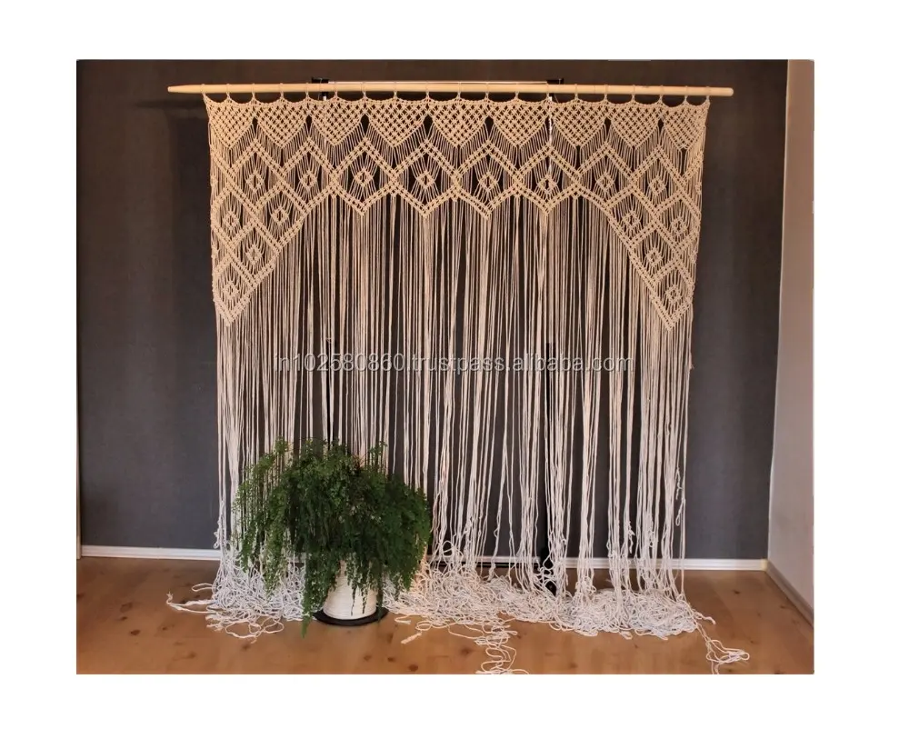 Large Macrame Wedding backdrop for decor at indoor or outdoor ceremonies Customizable by width. Macrame curtain, room divider,