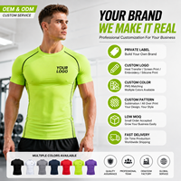 Hauts de sport compressifs pour hommes en polyester à séchage rapide, sous-couche, avec cordon de serrage, couleur unie, manches courtes, shorts