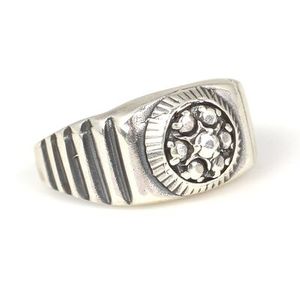 <b>925</b> Sterling <b>Silver</b> Men's Knight <b>Ring</b> <b>with</b> Natural Agate Gemstone Geometric Bezel Setting Rhodium Plating Everyday Wear - Product Image 1