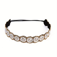 Serre-tête élastique 100 % coton, brodé, perlé, orné de cristaux roses, style bohème vintage, pour mariage, mariée, look ethnique, pour filles