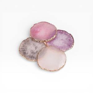 Modern Natural Cream and Honey Agate Stone <b>Coasters</b> with <b>Gold</b> Finish for Elegant Dining Tables - Product Image 2