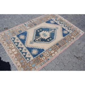 Alfombra Vintage de 3.9x5.6 pies, Alfombra Sólida Azul Turco - Product Image 3