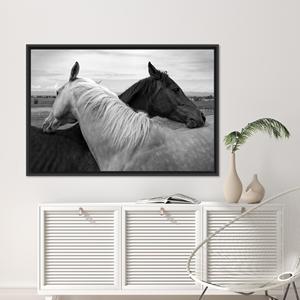 Art mural moderne style ferme : Impression sur toile de couple de chevaux - Décoration élégante, toile encadrée noire - Product Image 1