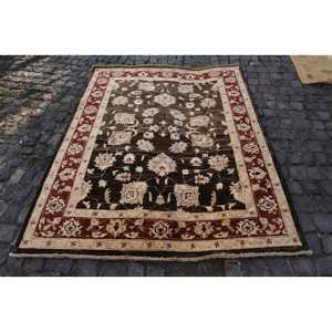 Alfombra de lana turca Floral Beige marrón clásica 5,1X6,3 pies diseño de retazos Rectangular para entrada sala de estar respaldo de látex - Product Image 1