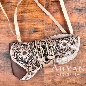 Luxueux élégant véritable cuir véritable Floral usiné étuis de chasse de haute qualité universel ouvert haut coquille de mer étui confortable - Product Image 1