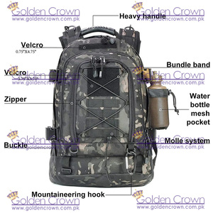 Sac à dos de randonnée unisexe de grande capacité 39L-60L extensible à motifs - Product Image 3