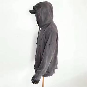 Vente en gros Sweat à capuche pour homme en coton épais, coupe oversize, avec broderie vieillie, effet délavé soleil et imprimé - Product Image 3